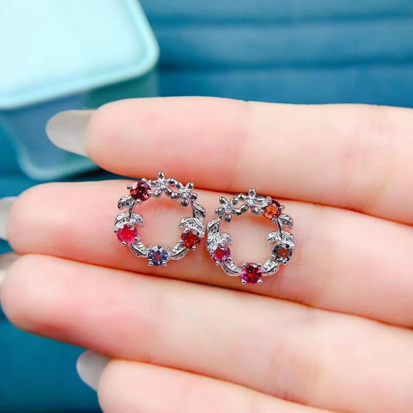 Multi-color Natural Tourmaline Earrings with Certificate 3mm Genuine Tourmaline 925 Silver Jewelry Birthday Gift for Wife