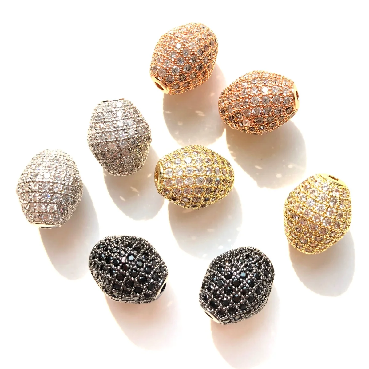 10pcs Zirconia Pave Egg Beads Bling Gold-plate Olive Spacer Women Bracelet Necklace Earring Waist Jewelry Making Accessories