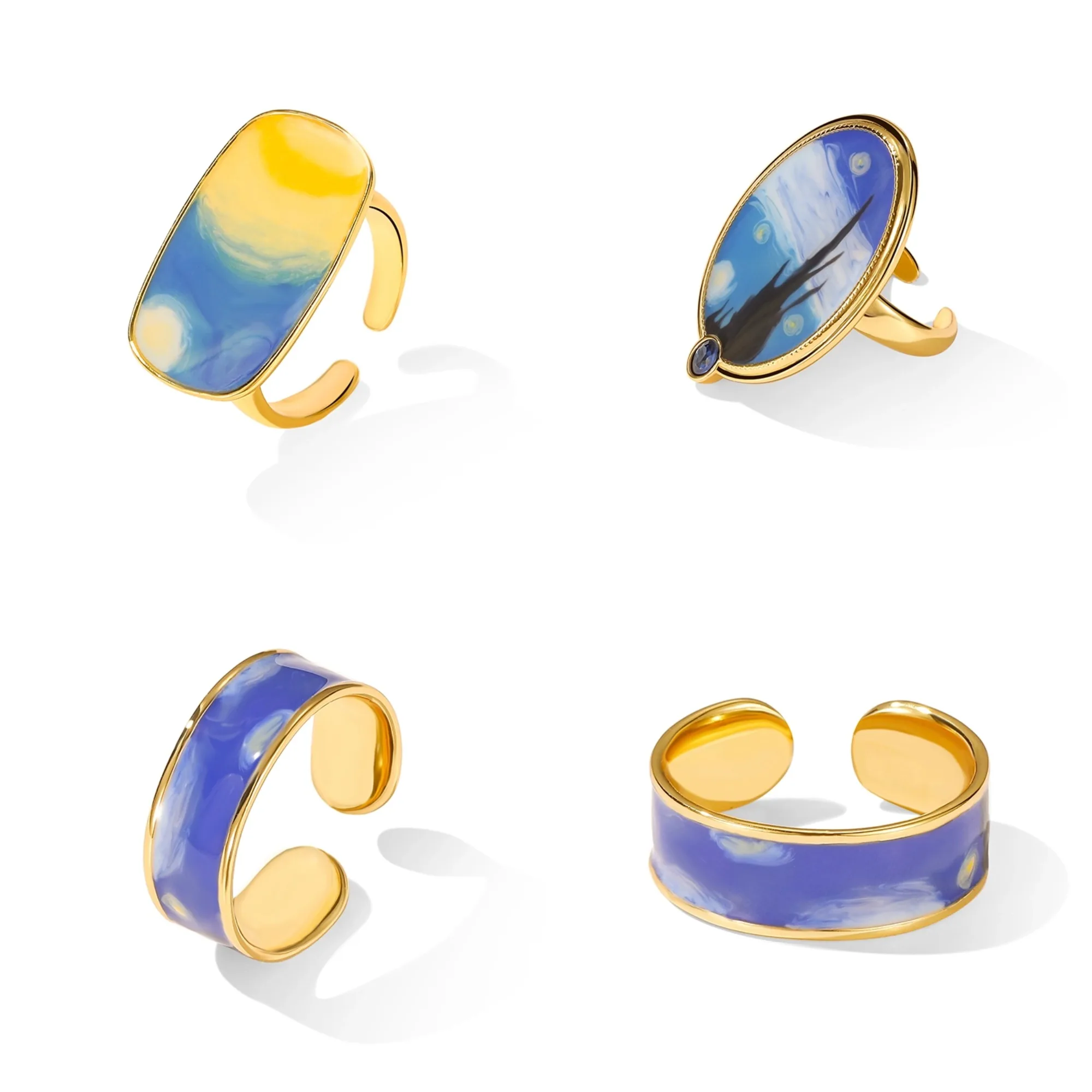 Blue Night Star Tear Drop Ring - Artistic Jewelry Inspired by Van Gogh And Monet's Sunflower Series Perfect Gift for Friends