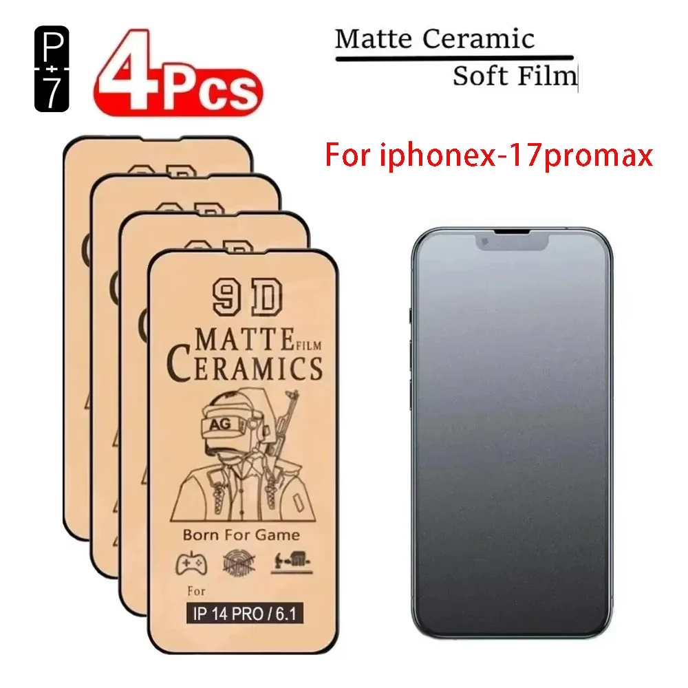 4 Peças/Lote Película Cerâmica Fosca para iPhone 17 Pro Max, 16, 15, 14, 13, 12, 11 Pro Max - Protetor de Tela para iPhone 11, 15, 14, 13 Pro