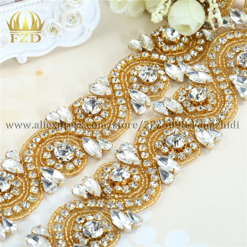 

(10yards) Wholesale Iron On Sewing Bridal Wedding Dresses Sash Long Beaded Rhinestone Appliques for Wedding Trim Sash