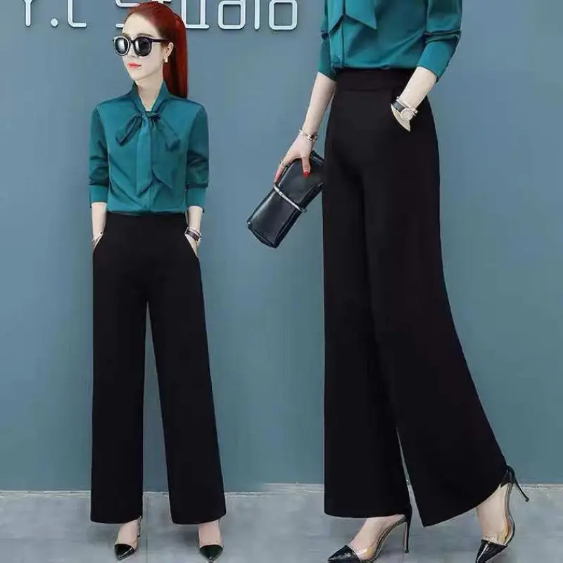 2023 New Spring and Autumn Fashion Commuting Simple Loose Versatile Hanging High Waist Pocket Slim Straight Leg Wide Leg Pants