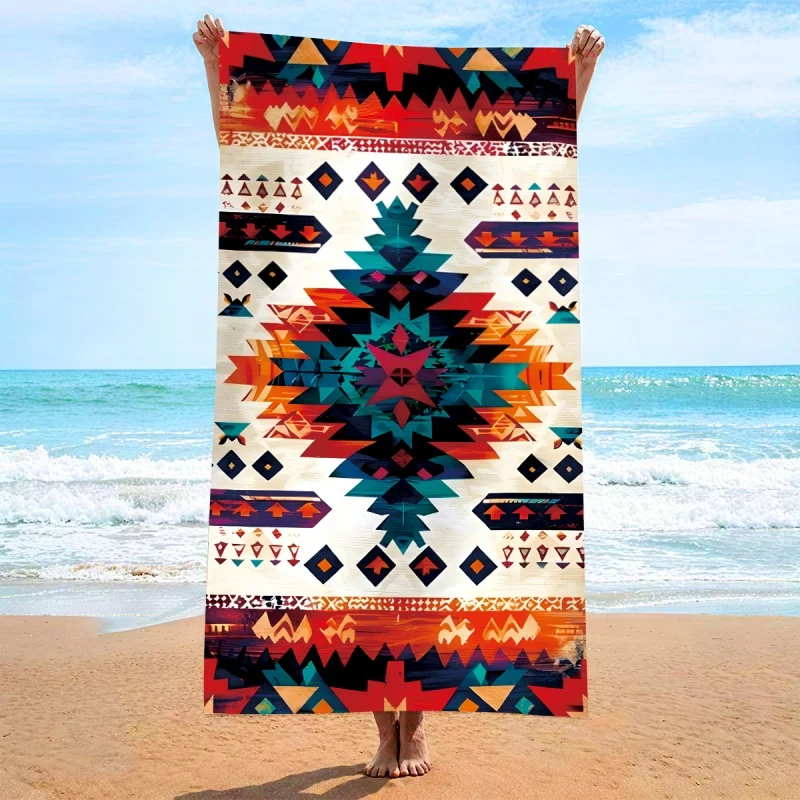 Newest Beach Towel Western Aztec Geometric Tribal Print Beach Towel Oversized Absorbent Outdoor Travel Bath Towel