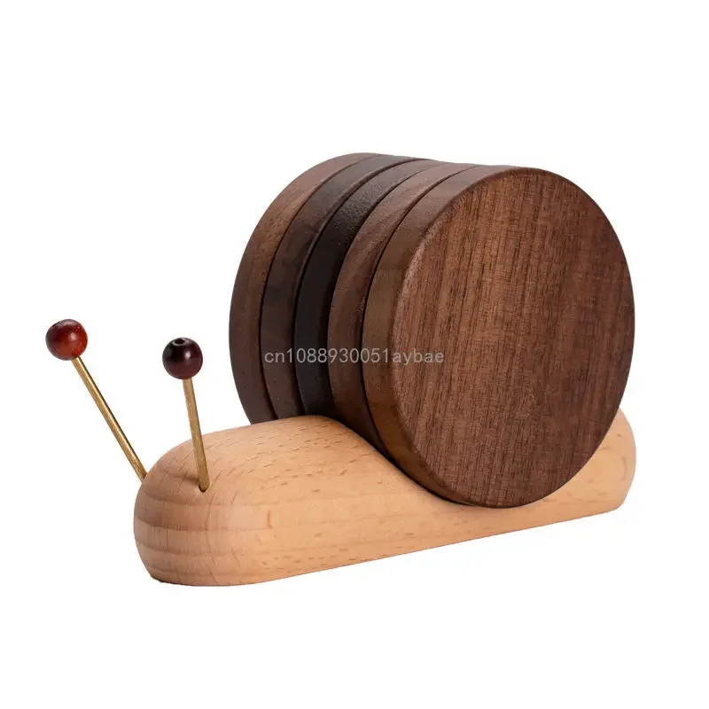 Solid Walnut Wood Coaster DIY Wooden Coaster Set Snail Coffee Tea Insulation Placemat Anti-Slip Home Desktop Decoration