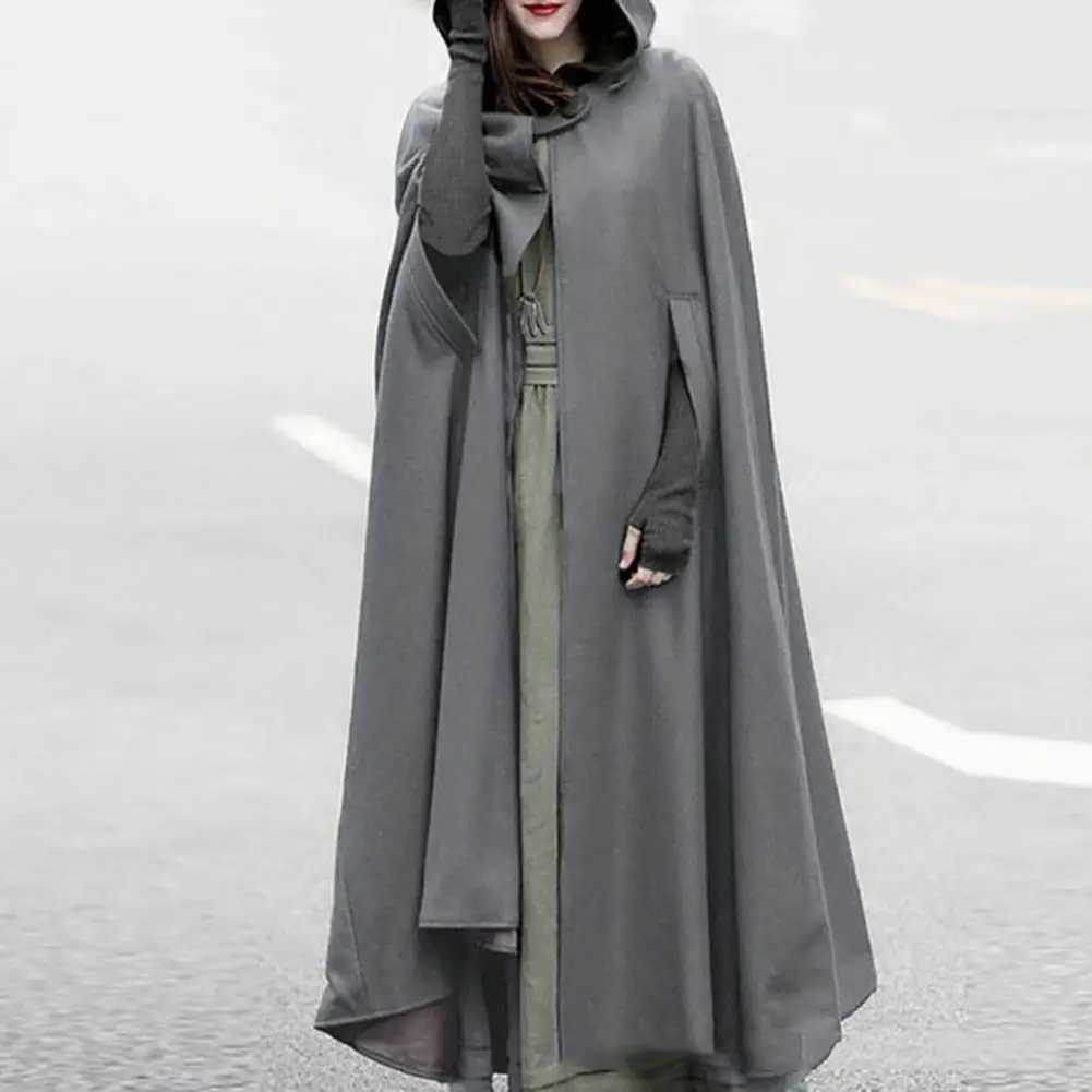 Vintage Medieval Autumn Winter Large Size Women Clothing Coats Loose Hooded Button Woolen Cape Top Ladies Multicolor Coat Cloak