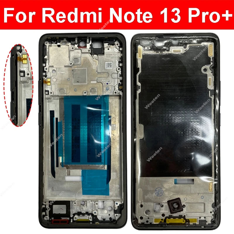 Middle Frame Housing Cover For Xiaomi Redmi Note 13 Pro Plus 5G LCD Middle Frame Bezel Holder With Volume Side Button Parts