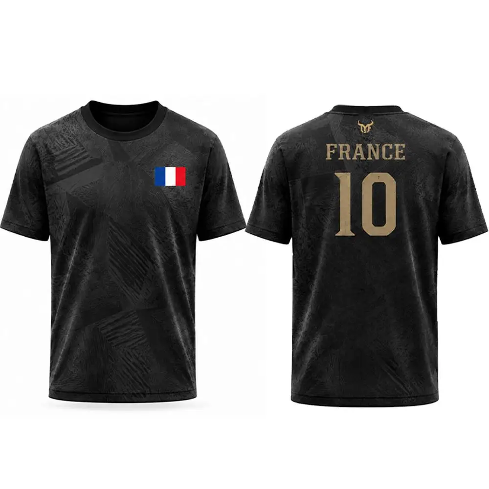 Frankreich-Flagge Bedrucktes Fußball-T-Shirt 2026 Neues Atmungsaktives Schnelltrocknendes Kurzarm-Oberteil für Outdoor-Sport Unisex Freizeit-T-Shirts – Detail 3