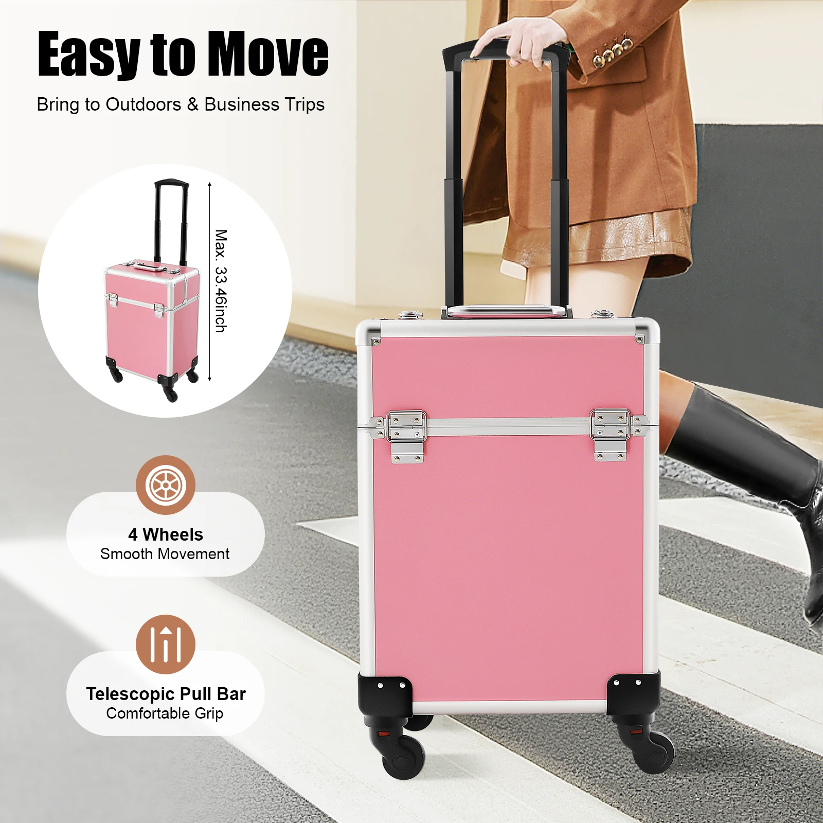 

Makeup Train Case Pink Hairdressing Travel Case Cosmetology Case Cosmetic Trolley with Keys, for Makeup Artists Hair Stylists