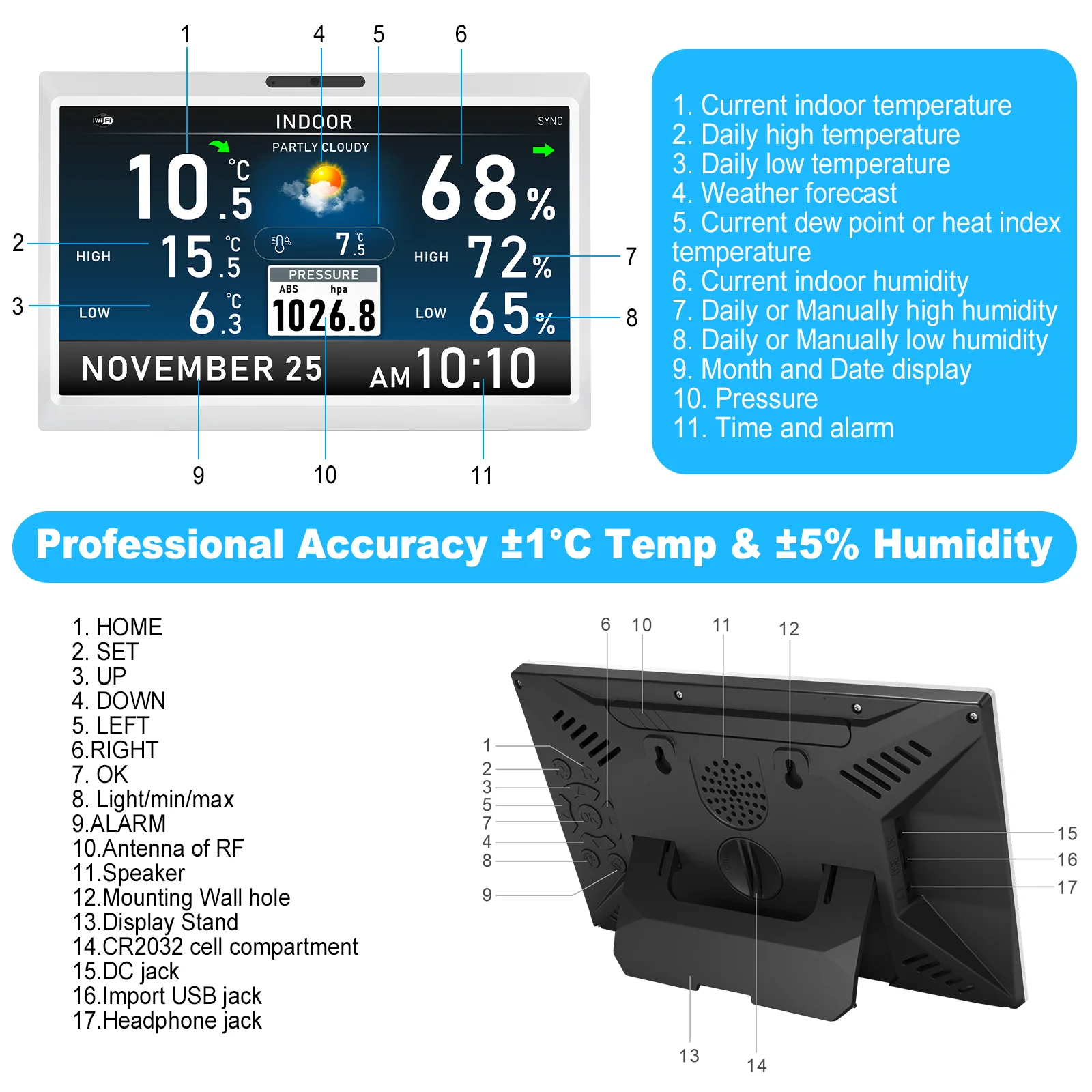 WiFi-weerstation met 10,1 inch - Wireless Weather Station Indoor Outdoor recensie en prijs