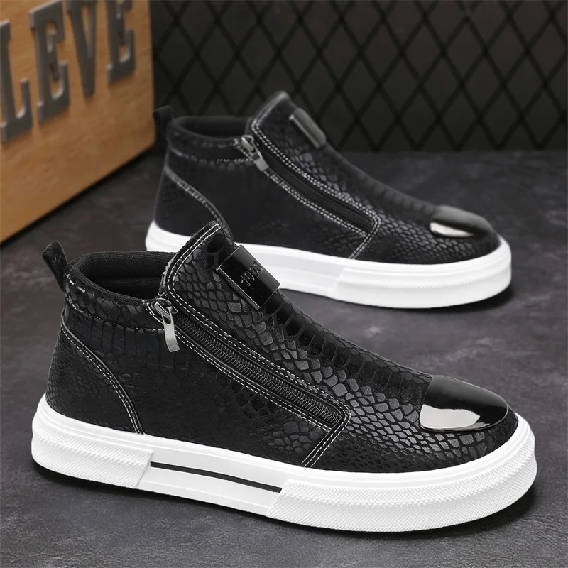 Scarpe da ginnastica alte da uomo con stampa serpente, scarpe casual comode e alla moda