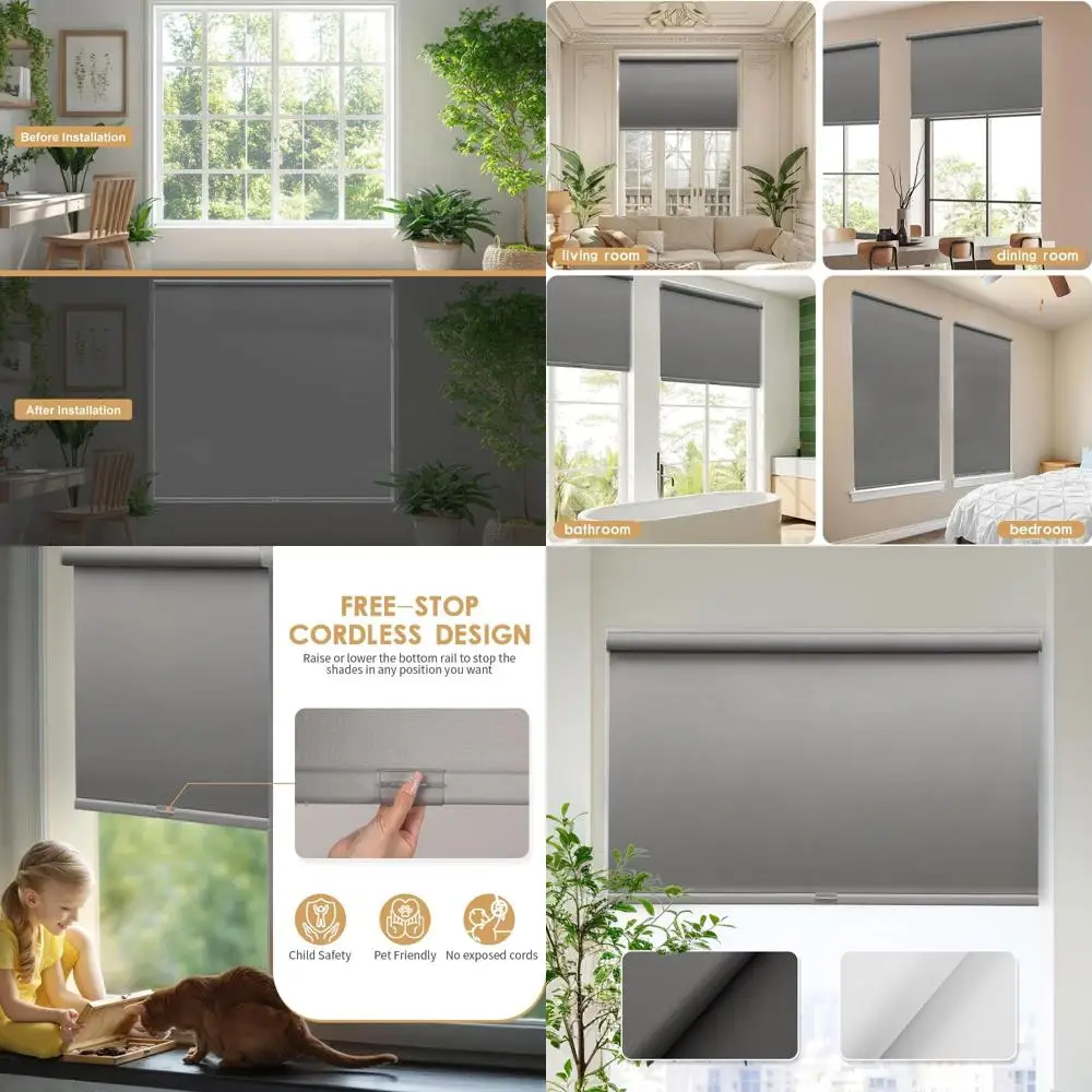 

Grey Room Darkening Cordless Roller Shades, 34x72, Valance Included, UV Protection