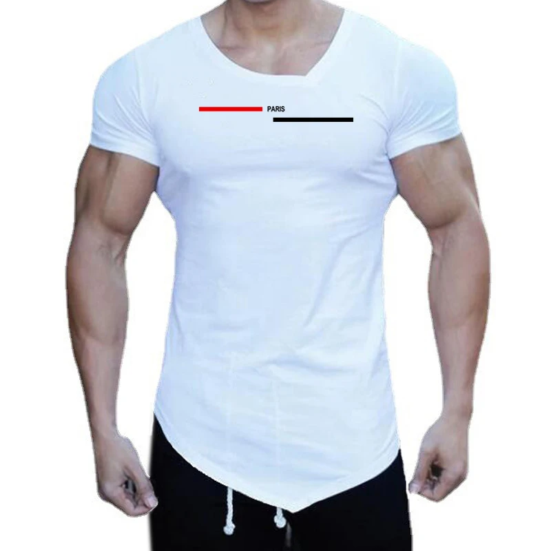 T-Shirt a maniche corte con scollo a v obliquo in cotone da uomo Summer Paris Fashion Slim Fit Tees T-Shirt sportiva Casual con orlo irregolare per