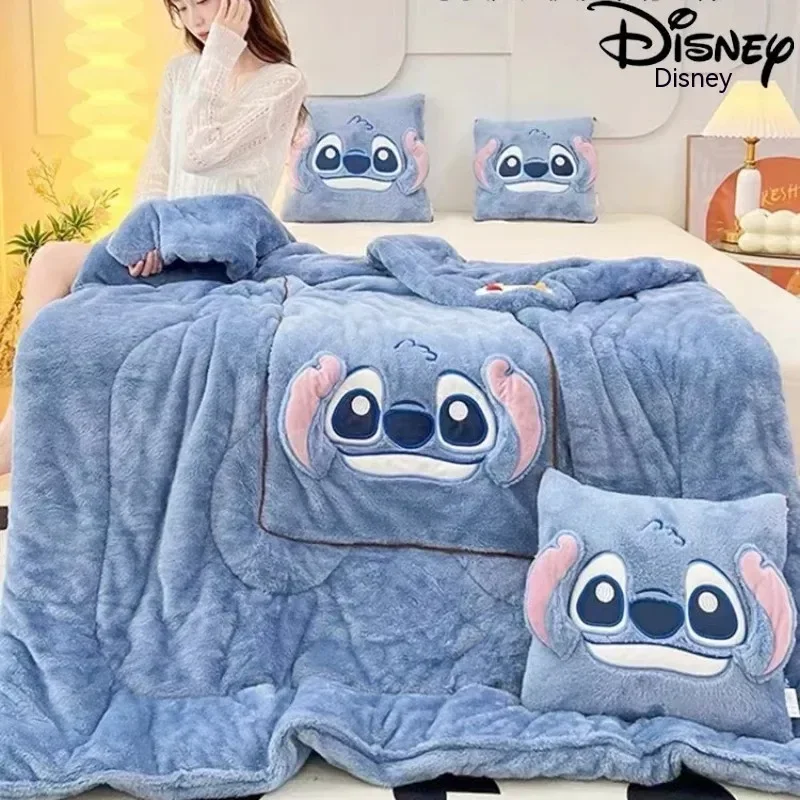 

Stitch Disney Throw Pillow Blankets Two In One Kawaii Flannel Pillow Thickened Nap Blanket Living Room Child Bedroom Decoration