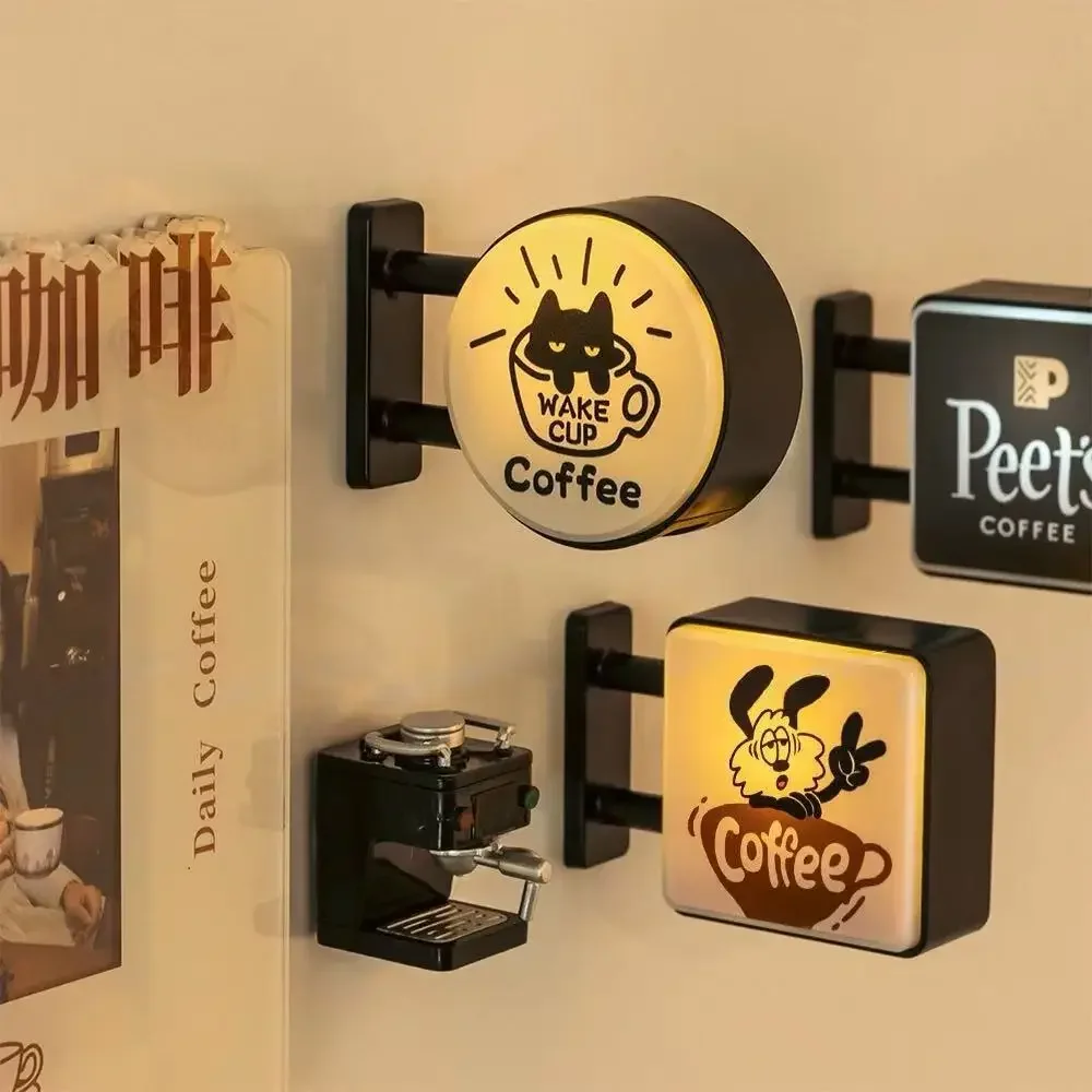 Coffee Corner Creative Atmosphere Light Sign Fridge Magnet Magnetic Home Miniature Pegboard Coffee Shop Glowing Decoration