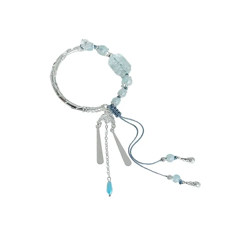 새로운 중국 스타일 태슬 블루 비즈 롱 펜던트 팔찌 여성용 궁정 스타일 팔찌 기품 있는 팔찌 패션 주얼리