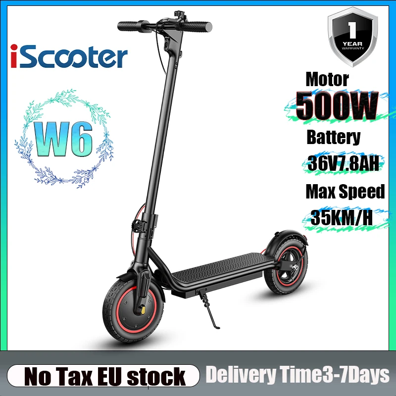 IScooter W6 سكوتر كهربائي 500 واط موتور 36V7.8AH بطارية مع التطبيق E-سكوتر 10 بوصة هوائي الإطارات مكبح قرصي الكبار EScooters