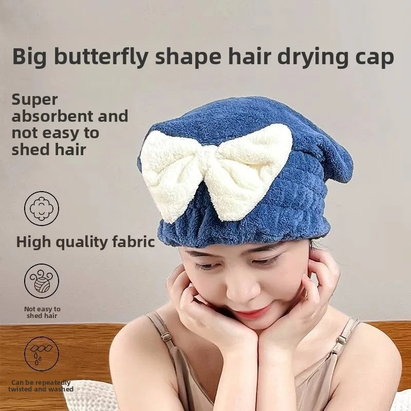 High‑Density Coral Fleece Dry Hair Cap Big Bow Princess Shower Cap Thickened Super Absorbent Quick Dry Hair Wrap Towel for Women