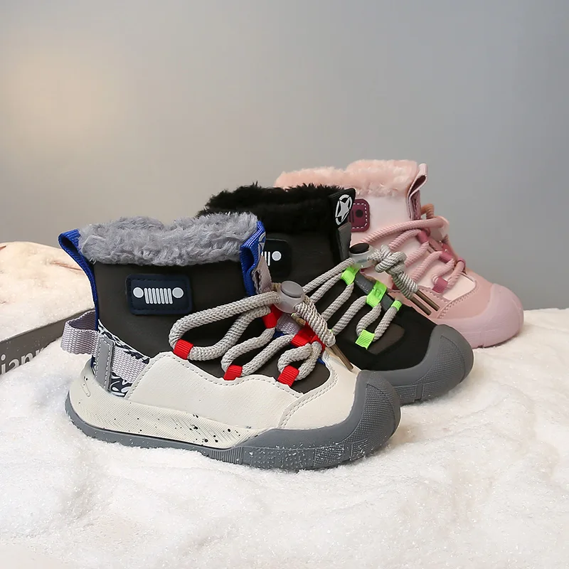 

Детские зимние сапоги для детей 3-18 лет, бежевые утолщенные хлопковые ботинки с подкладкой для мальчиков и девочек, новые зимние детские короткие хлопковые сапоги с высоким берцем