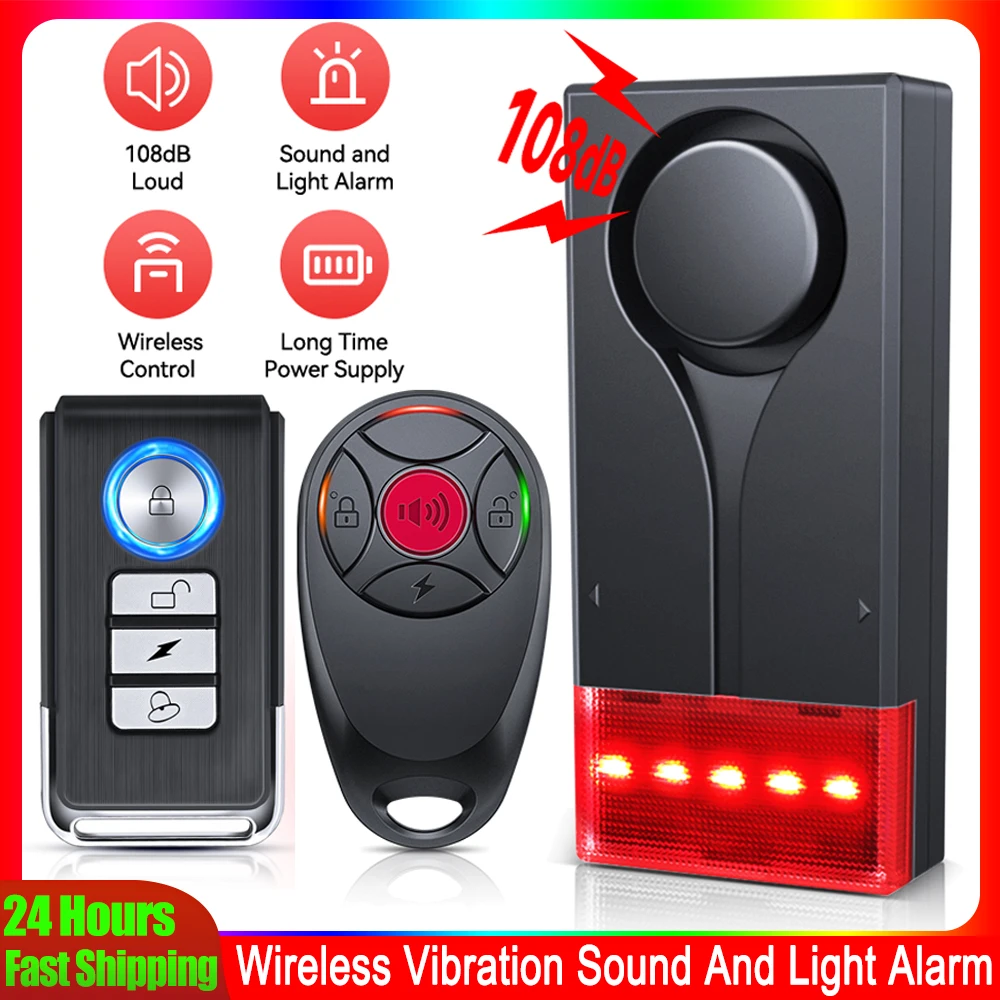 

Car Anti-Theft Vibration Alarm 108dB Automobile Vibration Sound & Light Alarm Wireless Remote Car Vehicle Security Alert System