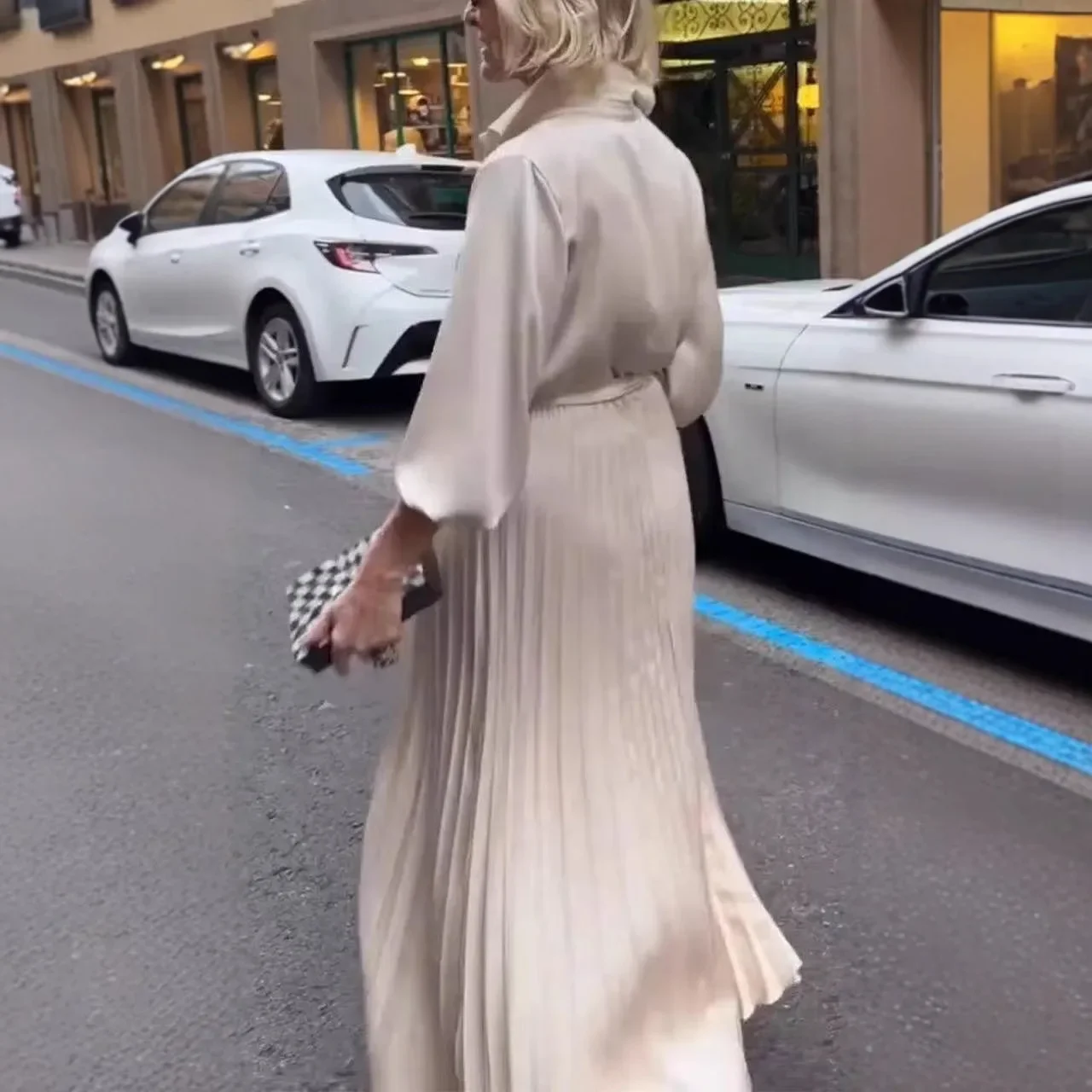 Büro Lace Up Plissee Langes Kleid Frauen Fashion Solid Laterne Hülse Kleider für Frauen 2025, Frühling Casual Maxi Hemd Kleid