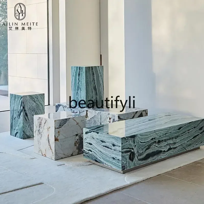 

Italian minimalist natural marble coffee table living room light luxury edge table creative high-end coffee tableQQQ