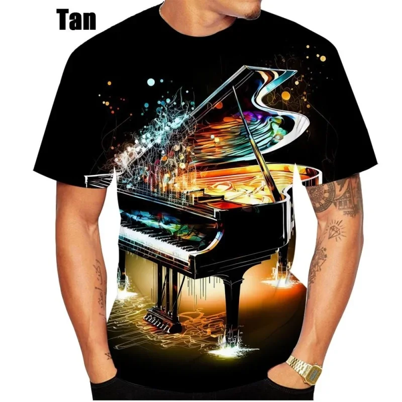 

3D Piano T-shirt, Printed for Men/women, Short-sleeved Men's Vest