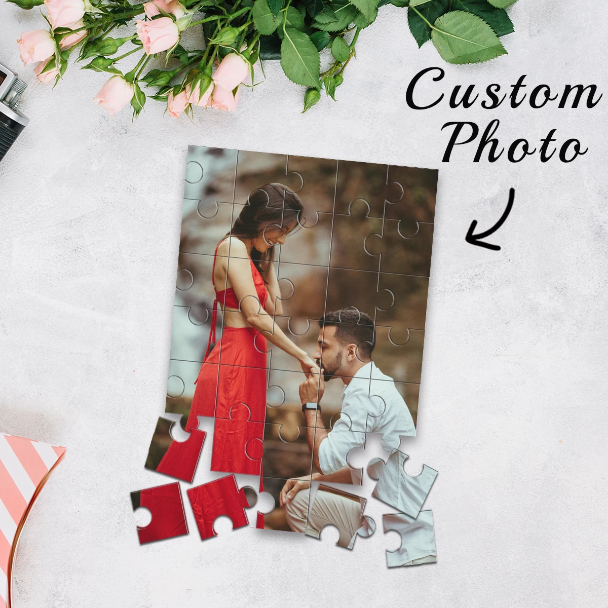 1pc Custom Proposal Ceremony Photo Wooden Jigsaw Puzzle,Ideal Anniversary,Wedding,Birthday,Valentine Gift For Family Friends