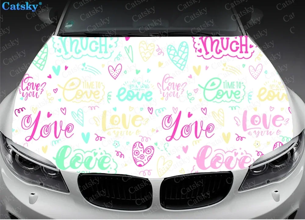 Abstract Doodle Love Pattern Car Hood Decal Truck Decals Vinyl Sticker Graphic Wrap Stickers Trucks Cars Bonnet Vinyls