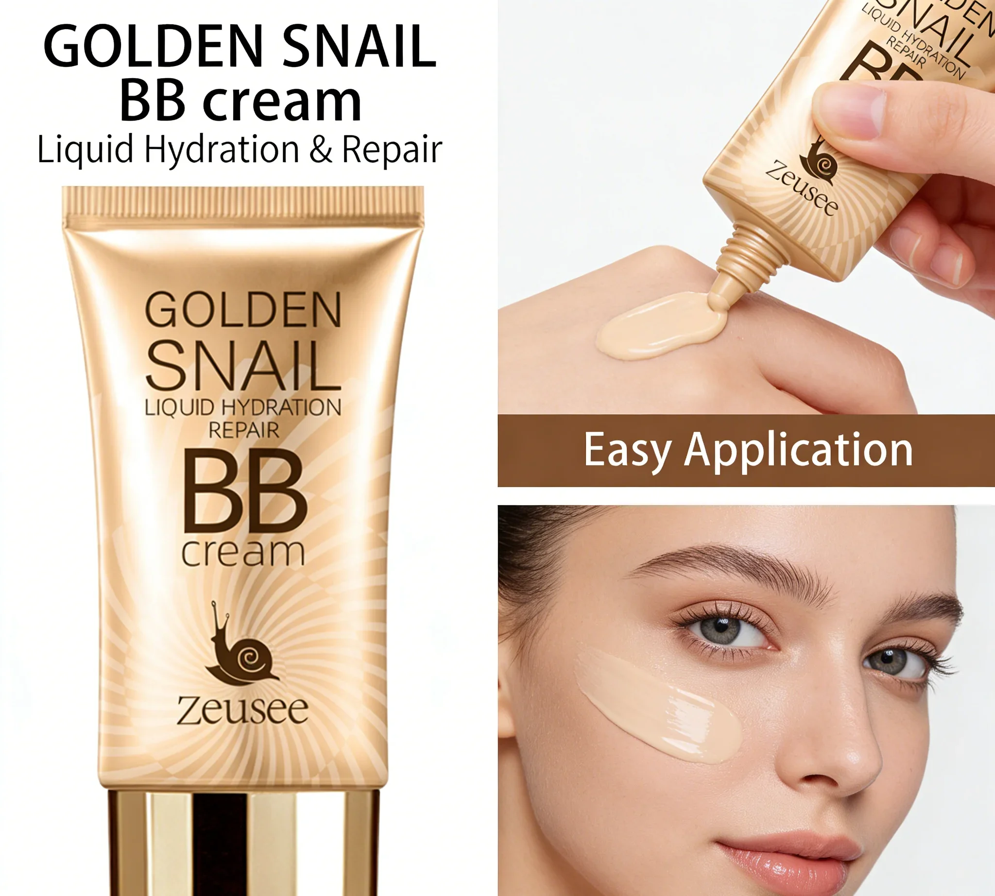 Crema BB con Ácido Hialurónico Golden Snail, Base de Maquillaje Hidratante para el Rostro, para Todos los Tonos de Piel, Cobertura Media