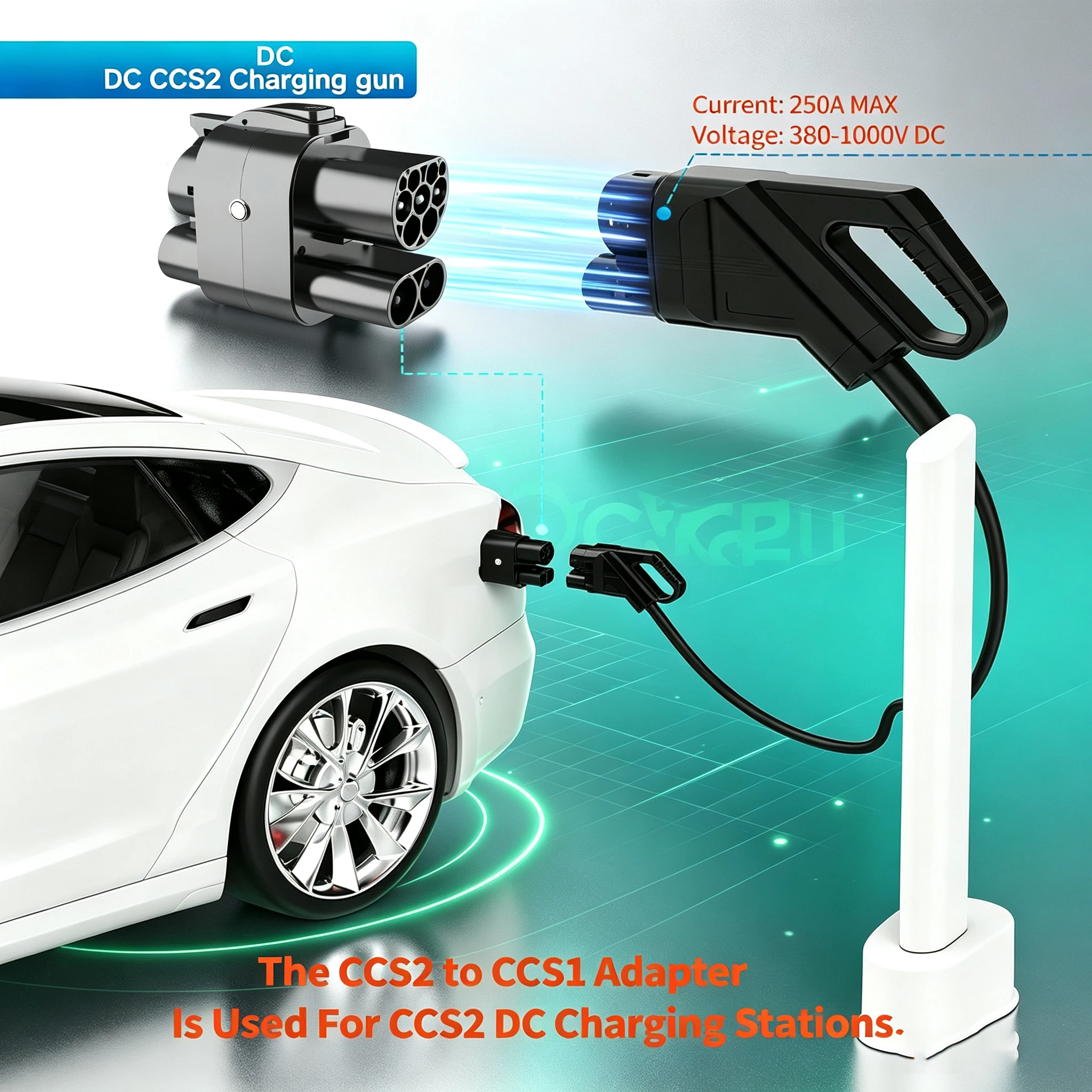 WUFEN CCS2 to CCS1 EV Car Charger Adapter 250KW Adapter Fast Charging CCS Combo 2 to CCS Combo 1 DC+AC Fast Ev Charger Adapter
