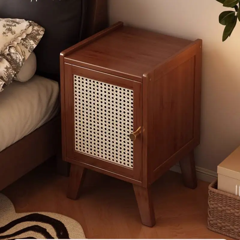 

Rattan Organizer Nightstands Retro Design Handles Luxury Nordic Nightstand Cabinets Modern Tavolino Da Letto Furniture Home