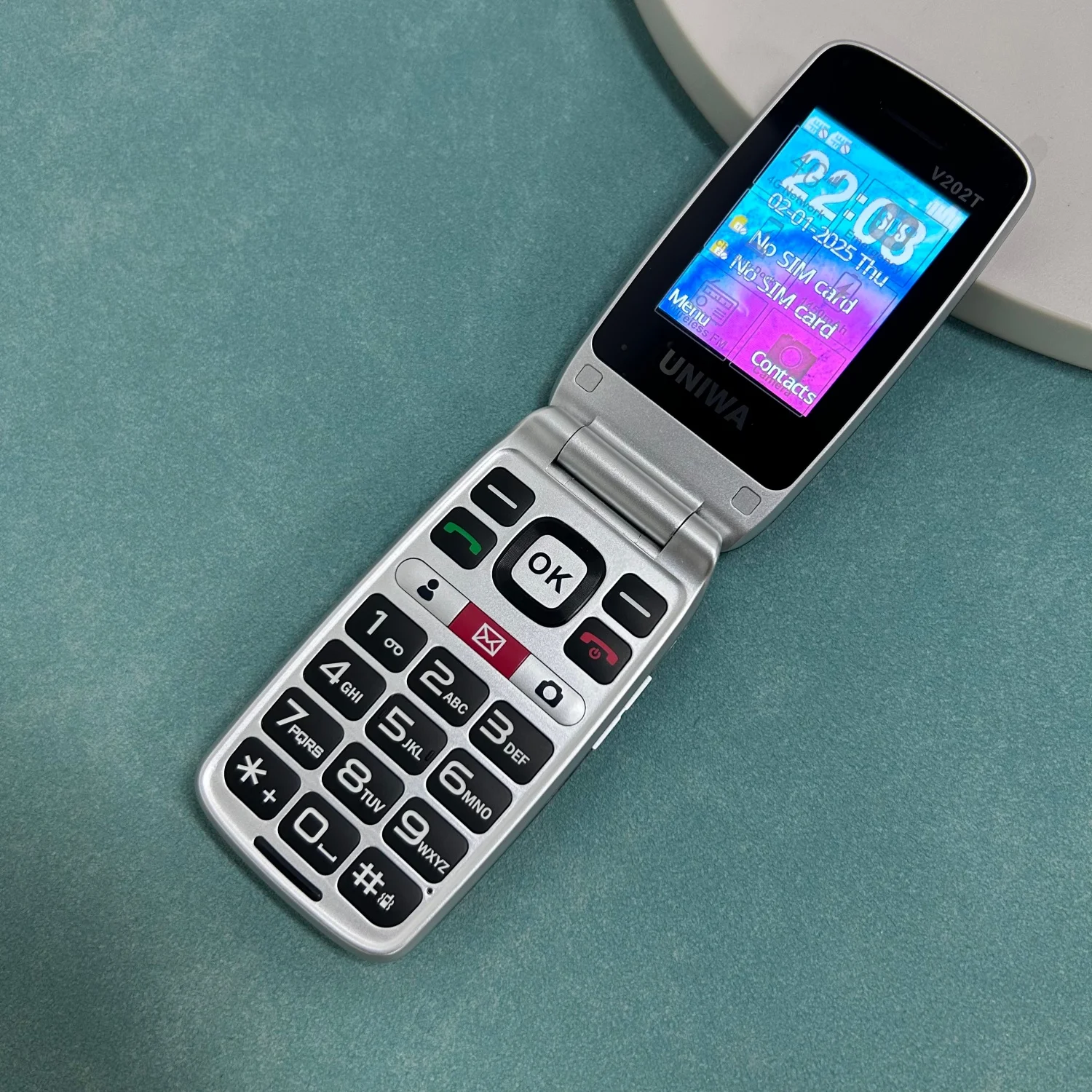 UNIWA V202T Flip Phone Dual Screen Large Button Dual SIM Card 4G Network Mobile Phone Support Charging Dock For Elderly