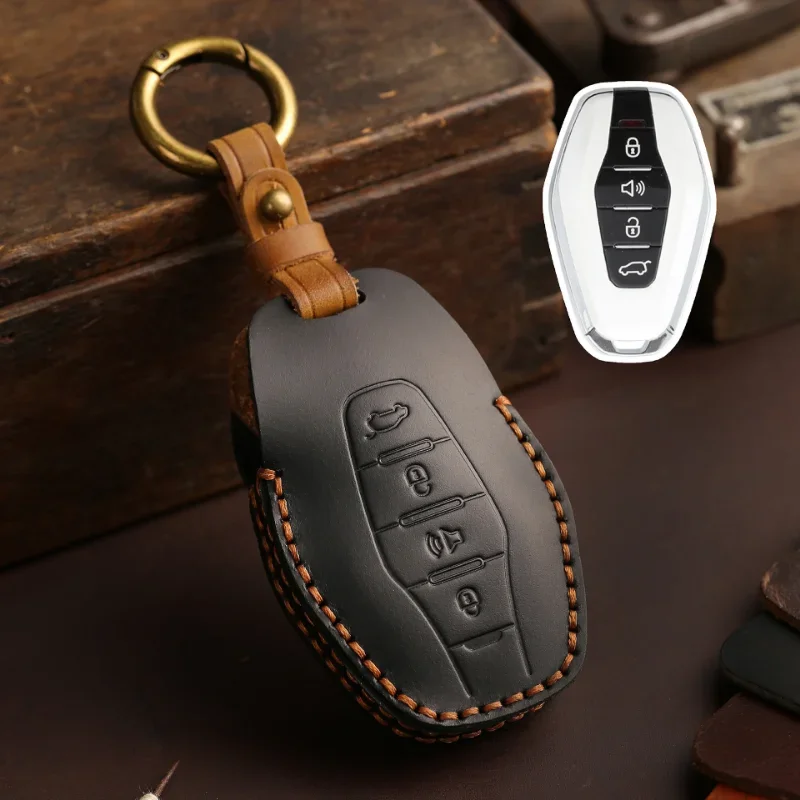 

1pc Leather Car Key Fob Case Cover Keyring Holder For Chery Jetour 2020 X70 Plus X90 X70m X95 4 Buttons Shell Protection