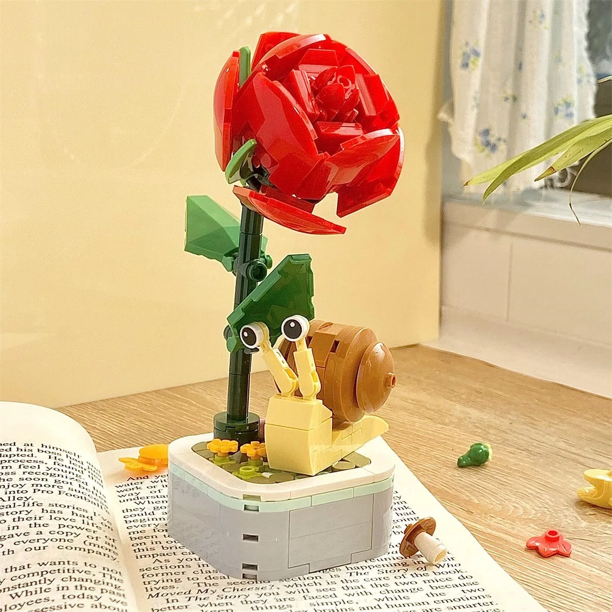 Succulents Bonsai Flower Aniaml Potted Plant Building Blocks German Shepherd Poodle Dog Bricks Puzzle Kit Christmas Toy for Kids