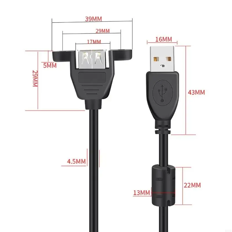 Fast Speed USB 2.0 Data Transfer Cable with Mounting Ear Length 100-300cm Black 83CF