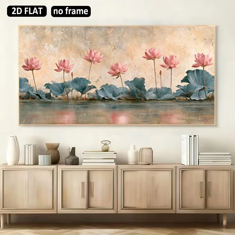 2D Flat, 2D Flat, 2Dflat 1pc 39.37X78.47In 100X200Cm Unframed Large Canvas Printings Lotus Blossoms Reflections Modern Canvas Po