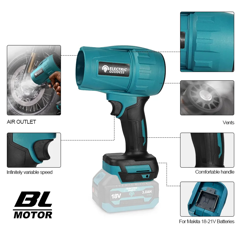 آلهة كهربائية 150000 دورة في الدقيقة منفاخ توربو كهربائي بدون فرش مروحة نفاثة يده منفاخ أوراق الغبار تهب لبطارية ماكيتا 18 فولت #6