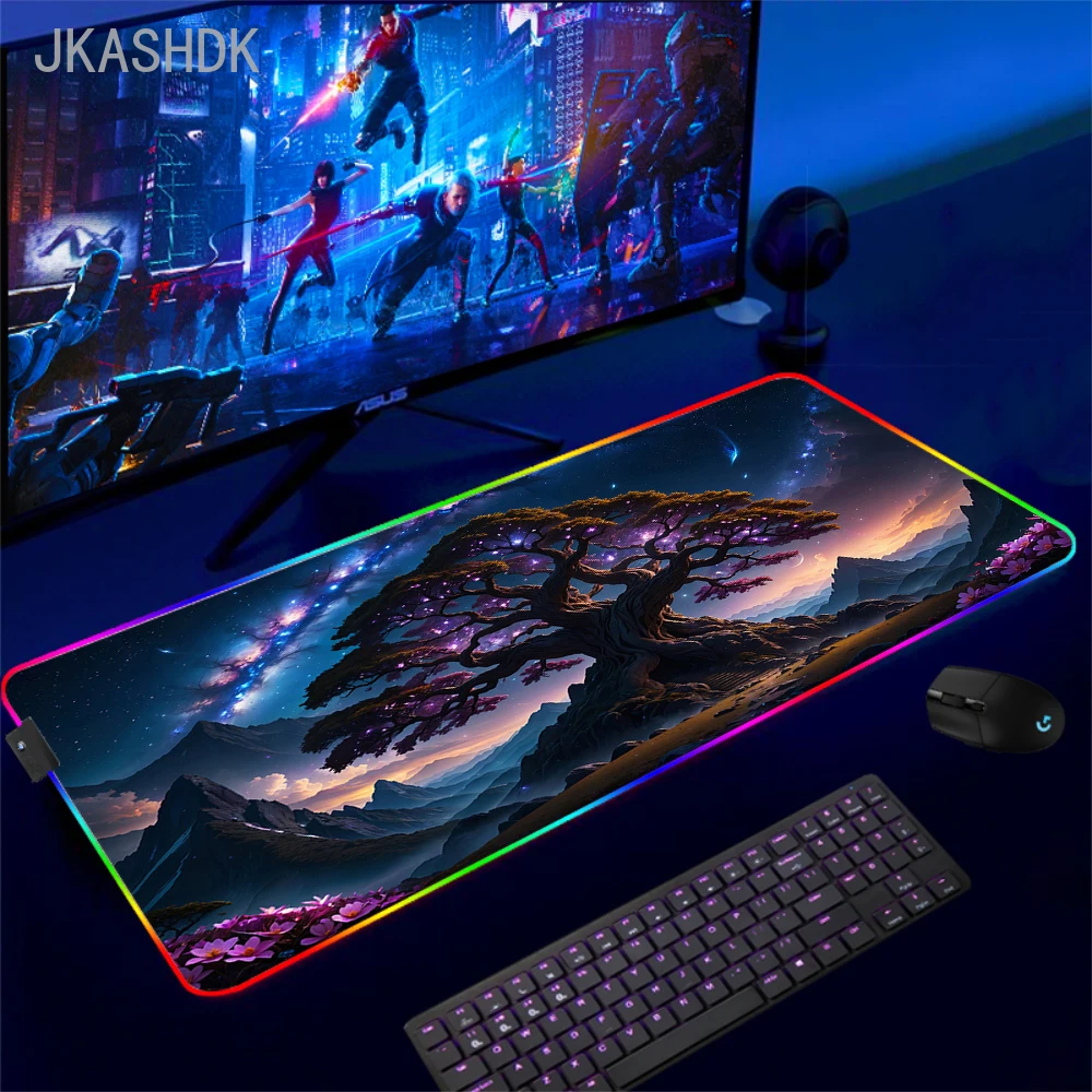 Gaming Cool Mouse Pad with Backlight Mouse Carpet Huge Rugs Rgb Mat 50x100cm Rubber Mat Landscape Led Pc Gamer Speed Desk Mats