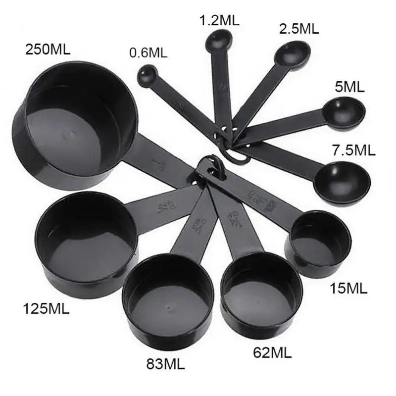 Set cucchiai dosatori cucina cuoco plastica nera cucchiaino misurino misurini misurini strumenti utensili da cucina