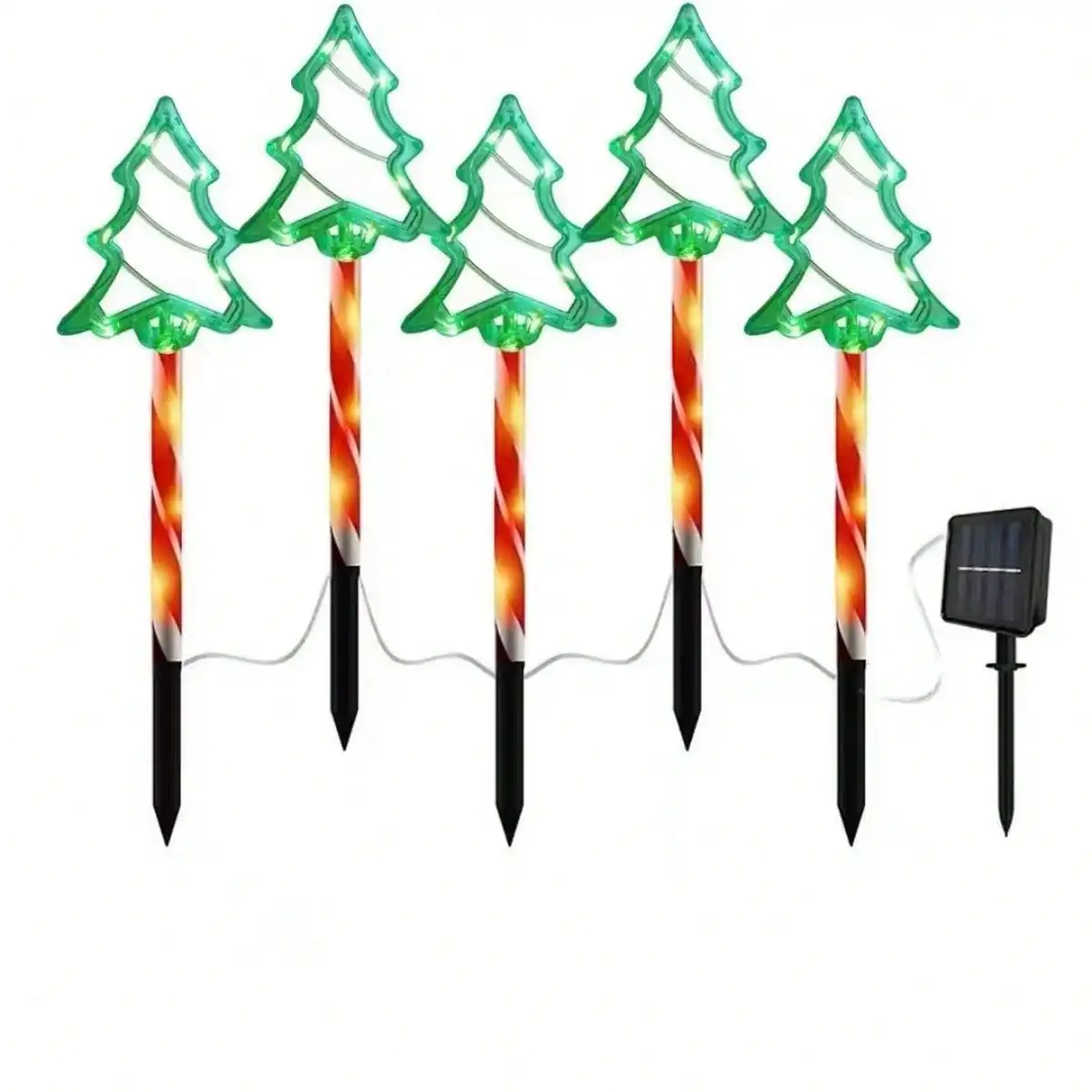 1-5 Solar Green Xmas Tree Candy Lights, 8 Modes, Outdoor Garden Porch Decor