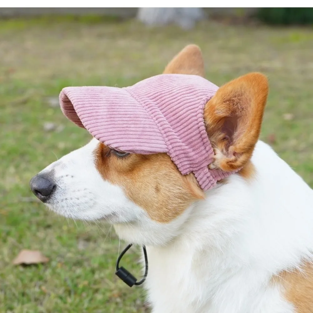 

Household Corduroy Pet Dog Sunhat Stretch Chin Rope with Ear Hole Pet Baseball Cap Adjustable Dog Visor Hat Summer
