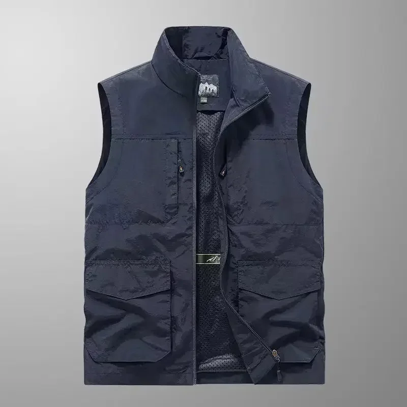 2024 Men's Outdoor Safari Vests Fishing Travel Hiking Vest Jackets Fashion Multi Pocket Sleeveless Casual Sports Waistcoat Male