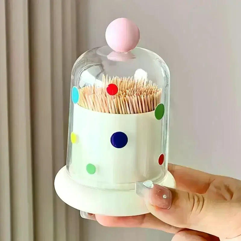 Cotton Swab Toothpick Storage Box: 1Pcs Multifunctional Polka Dot Dustproof Clear Cover Bathroom
