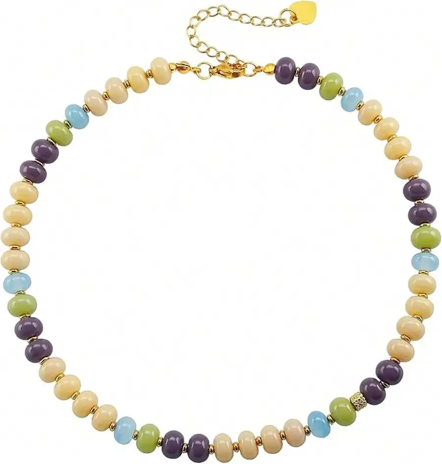 

Colorful Beaded Choker Necklace for Women - Boho Style Summer Beach Jewelry