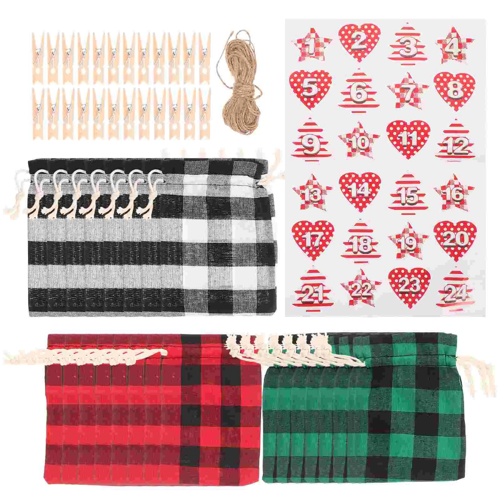 Plaid Bag Set Xmas Treat Reusable Gift Wrapping Bags Christmas Drawstring Candy