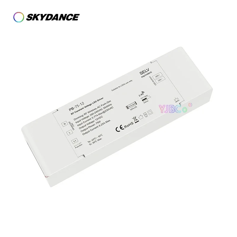 Imagem -04 - Skydance 12v 24v 40w 75w 2.4g rf Escurecimento Led Driver Push-dim 220v Fonte de Alimentação Regulável Única Cor Led Strip Light Transformador