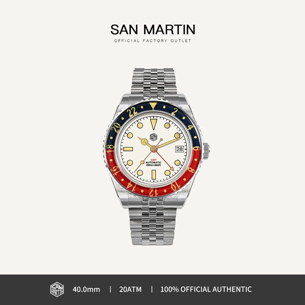 

San Martin 40mm GMT NH34 Watch Full Luminous Sports Automatic Mechanical Watches for Men Sapphire Bezel Waterproof 20Bar SN0005