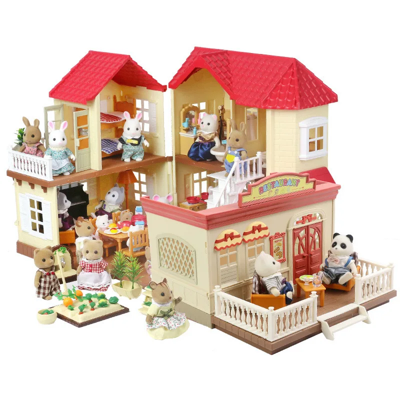 Forest Animal Family 1/12 Dollhouse Furniture Bedroom Kitchen Bathroom Set Miniature Simulation Dolls Accessories DIY Toys Girl