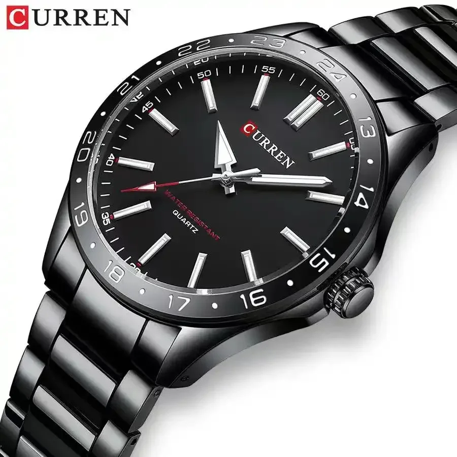 CURREN Men\'s Fashion Ultra-Thin Watch Simple Business Stainless Steel Quartz Watch Casual for Business Men\'s Watch All Black