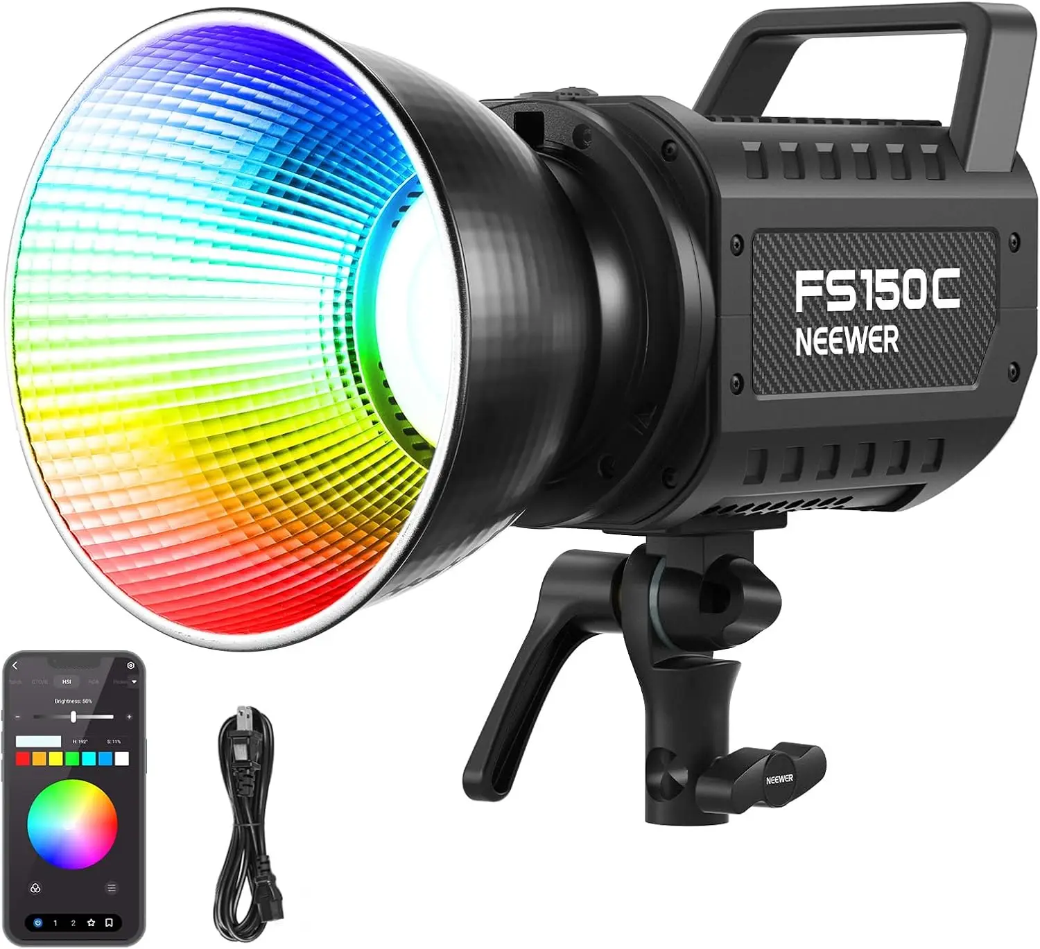NEEWER FS150C 130W RGB COB LED Video Light, APP 2.4G Control CRI97 17 Effects Bowens Mount Spotlight for Studio Photography